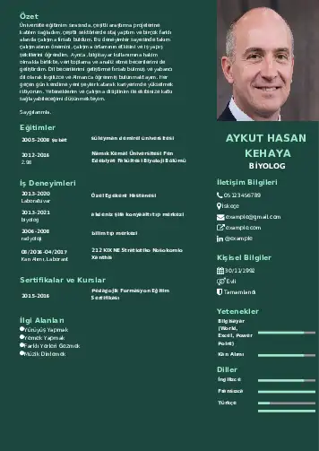 Biyolog CV Örnekleri cv indir